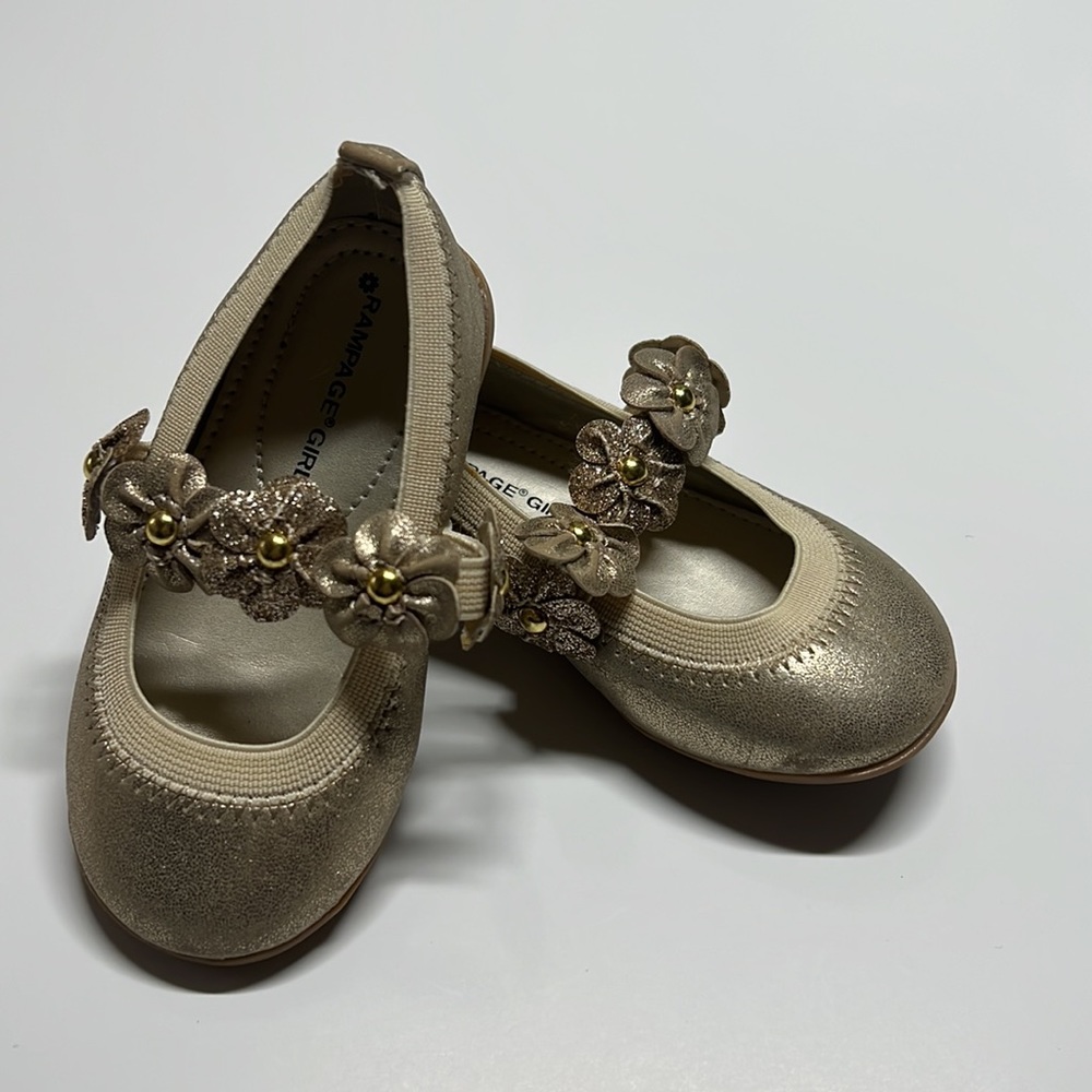 Rampage Girls Toddler Gold Glittery Floral Party Ballet Flats